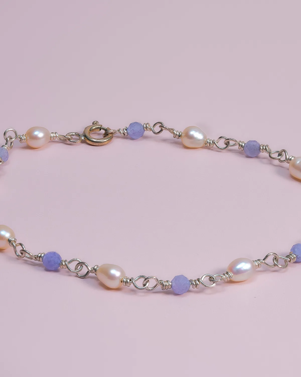 Tanzanite and Fresh Water Pearl Sterling Silver Bracelet